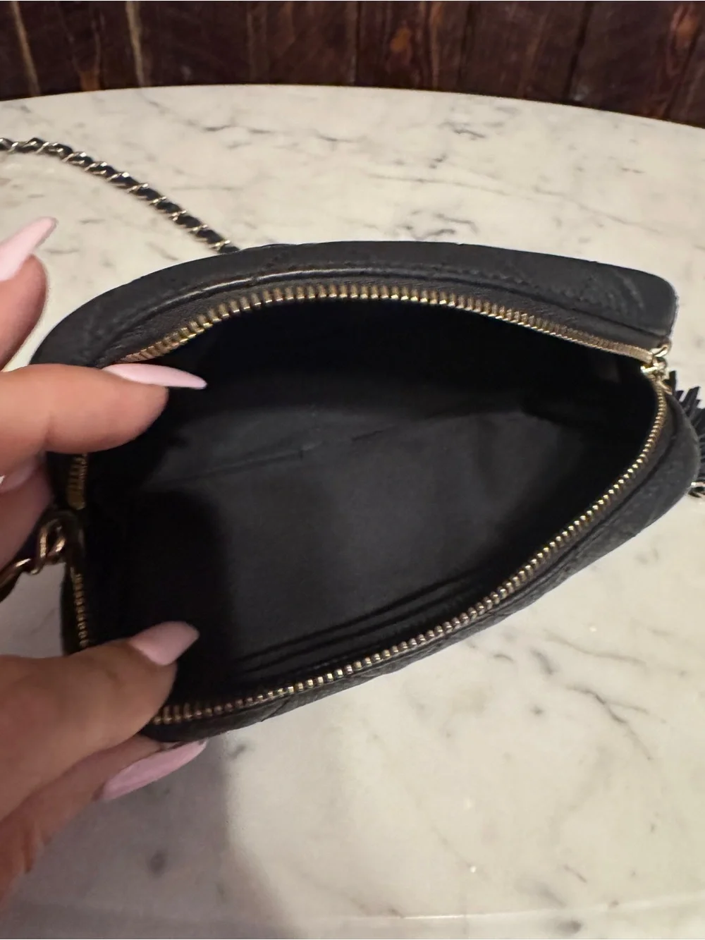 Chanel Mini Coco Tassel Camera Bag Navy Caviar Gold Chain – Like New